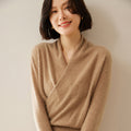 Women's Solid Color V-Neck Cross Cashmere Sweater Top