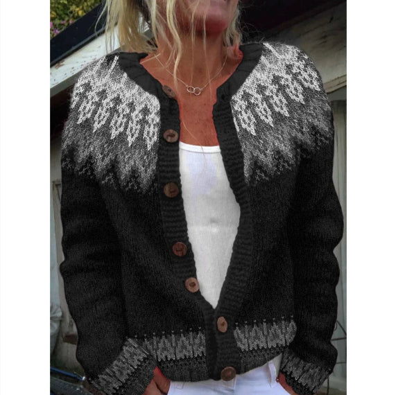 Cardigan Color-blocked Faire Isle  Loose-fitting Fashionable Knitwear