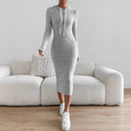 Women's Solid Color Versatile Hooded Knit Long Dress