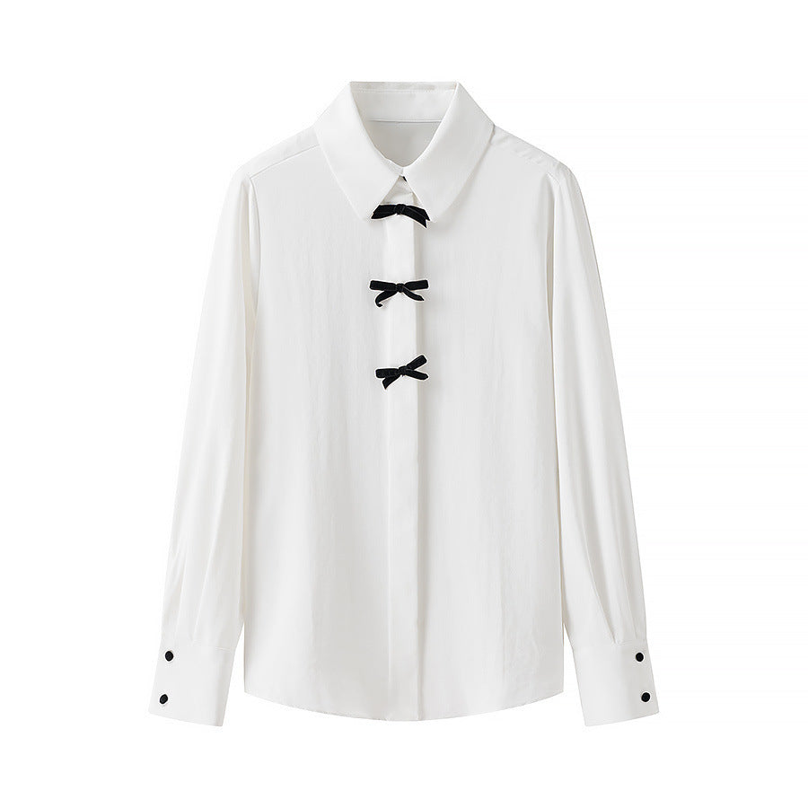 Women's Fashion Bow Decorated Long Sleeve Shirt