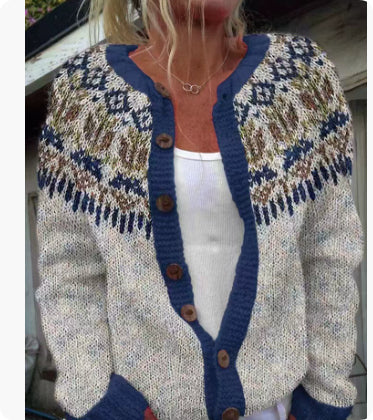 Cardigan Color-blocked Faire Isle  Loose-fitting Fashionable Knitwear