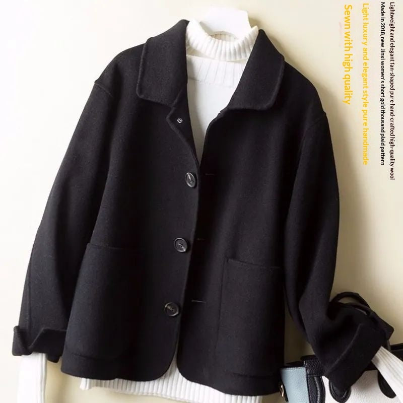 Short Waist-cinching Stylish Loose Wool Coat