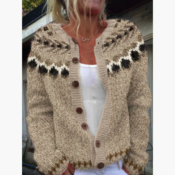 Cardigan Color-blocked Faire Isle  Loose-fitting Fashionable Knitwear