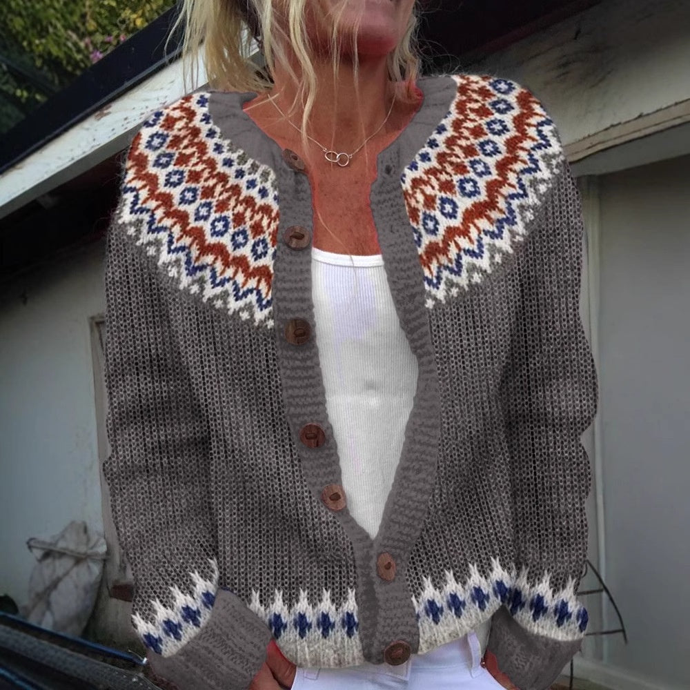 Cardigan Color-blocked Faire Isle  Loose-fitting Fashionable Knitwear