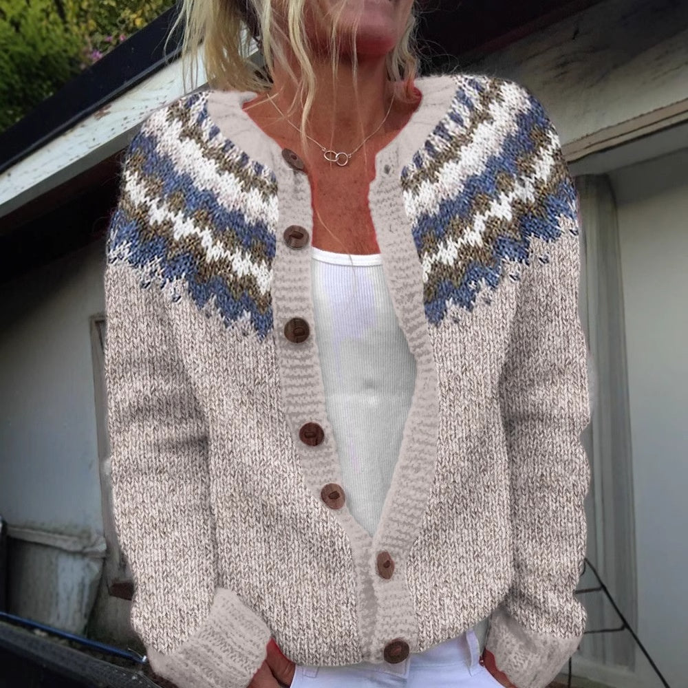 Cardigan Color-blocked Faire Isle  Loose-fitting Fashionable Knitwear