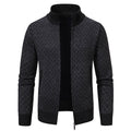 Thickened Plaid Print Jacket Cardigan Fashion Slim Fit Zipper Stand Collar Sweater Winter Men's Casual Long Sleeve Knitted Top Clothing